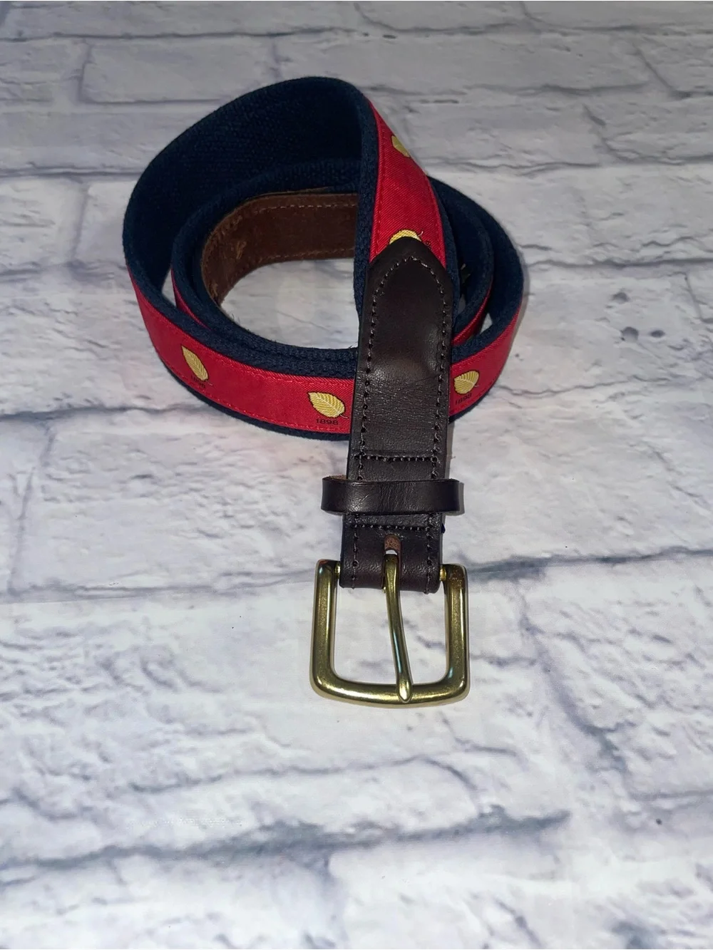 Vineyard Vines Red and Navy Embroidered Leaf Belt